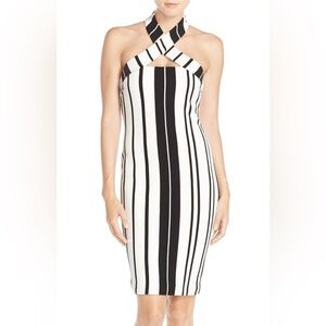 Elliatt Tourist Stripe Ribbed Ponte Black White Bodycon Dress Size S